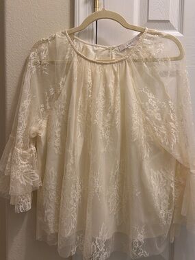 LOFT Cream Lace Overlay Sheer Top